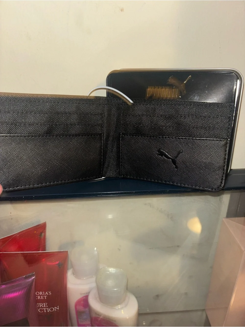 Puma Black Wallet with Gold Logo Accent